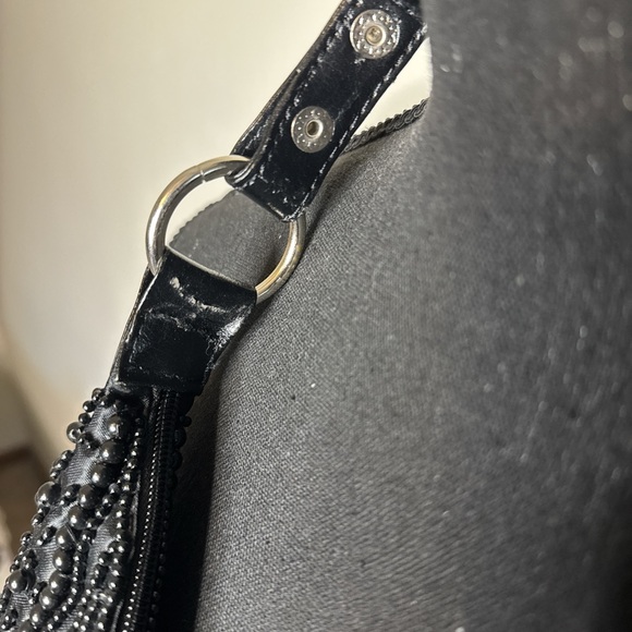Y2K FAR NINE Black Beaded Mirror Shoulder Bag Vintage Boho Hobo Purse - Picture 4 of 8